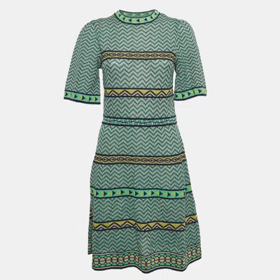 Pre-owned M Missoni Green Patterned Knit Mini Dress M