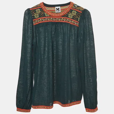 Pre-owned M Missoni Green Patterned Knit Puff Sleeves Top S