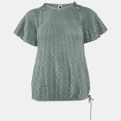 Pre-owned M Missoni Green Patterned Lurex Knit Sweater Top L