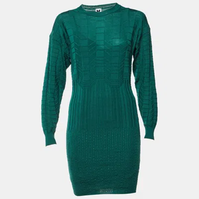 M Missoni Green Rib Knit Fitted Mini Dress