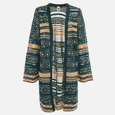 M Missoni Green Stripe Patterned Knit Open Front Cardigan In Multi
