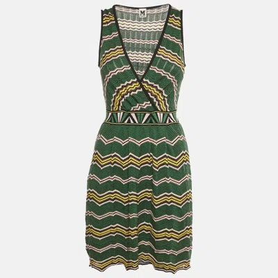 M Missoni Green Zig Zag Pattered Knit Mini Dress