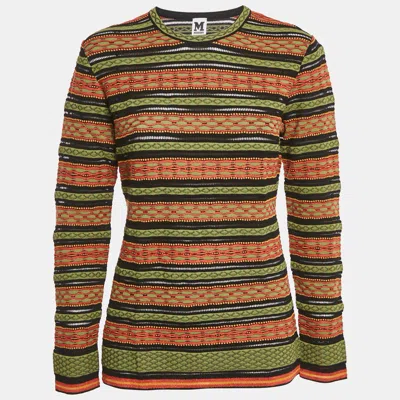 Pre-owned M Missoni Green/black Patterned Knit Long Sleeve Top L