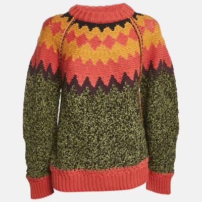 Pre-owned M Missoni Green/brown Intarsia Wool-blend Crewneck Sweater L