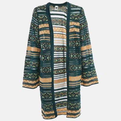Pre-owned M Missoni Green/multicolor Patterned Knit Open Front Cardigan L