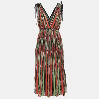 M Missoni Orange/green Alga And Bubble Pattern Knit Sleeveless Midi Dress In Multi