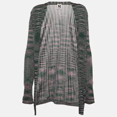 M Missoni Green/pink Knit Open Front Cardigan In Multi