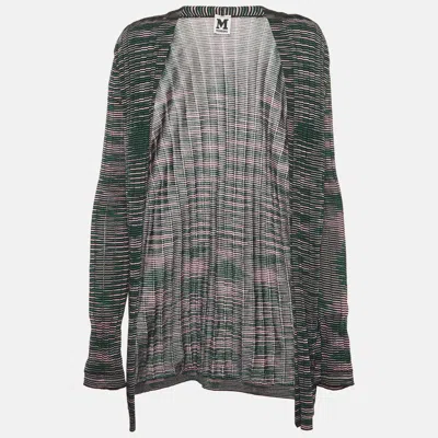 Pre-owned M Missoni Green/pink Knit Open Front Cardigan S