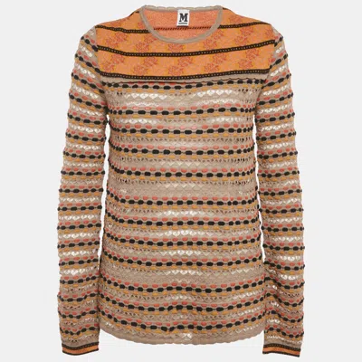 M Missoni Grey Floral Perforated Knit Top In Brown