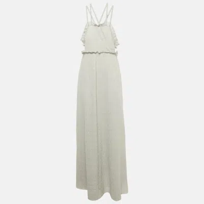 M Missoni Grey Lurex Knit Cross Back Detailed Maxi Dress In White