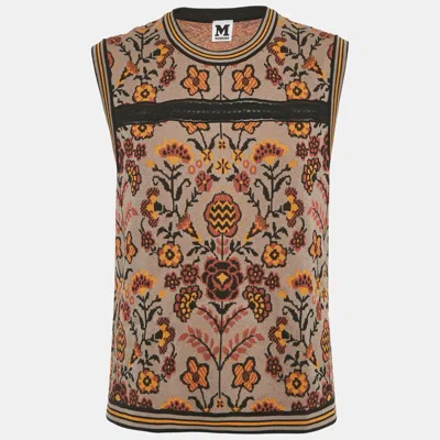 M Missoni Brown Floral Pattern Knit Sleeveless Top In White