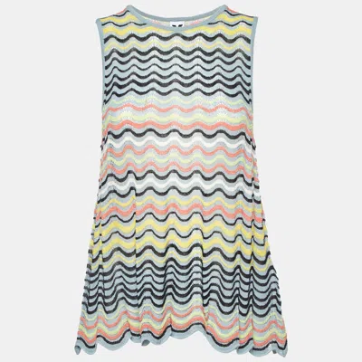 Pre-owned M Missoni Grey Wavy Knit Sheer Sleeveless Top S