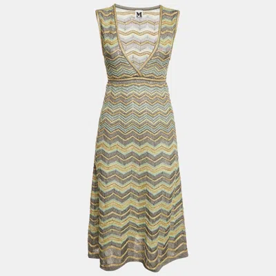 Pre-owned M Missoni Grey Zig Zag Lurex Knit Short Dress S In Gray