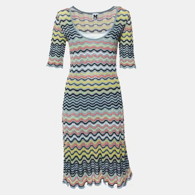 Pre-owned M Missoni Grey/multicolor Wave Patterned Lurex Knit Dress M