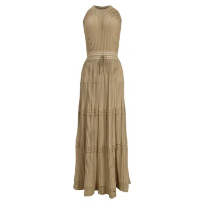 M Missoni Halter Maxi Dress In Beige Polyester In Green