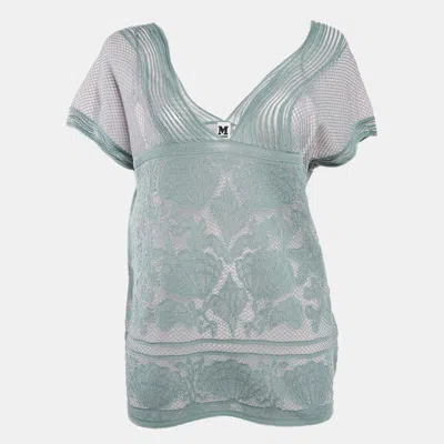 Pre-owned M Missoni Ice Blue Lurex Textured Knit V-neck Top M