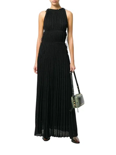 M Missoni Knit Floral Glitter Pleated Long Maxi Dress In Black