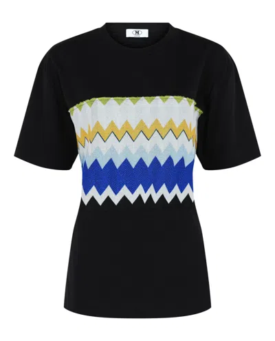 M Missoni Lame' Zig Zag Panel T-shirt In Black