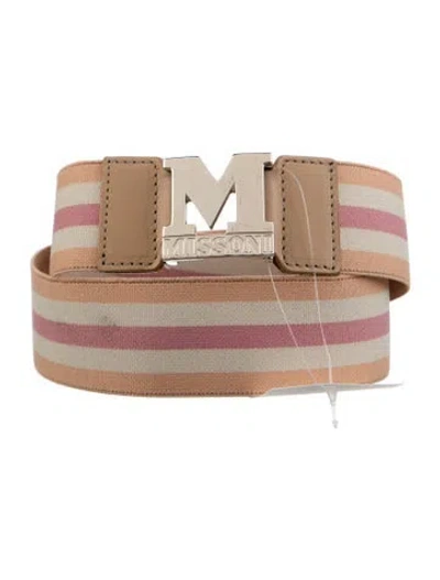 Pre-owned M Missoni Leather Trim Embellishment Belt In Neutral