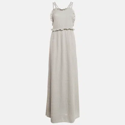 Pre-owned M Missoni Light Blue Patterned Lurex Knit Ruffled Sleeveless Dress L