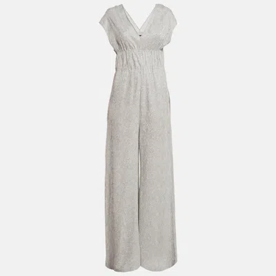 Pre-owned M Missoni Light Grey Patterned Lurex Knit Sleeveless Jumpsuit M