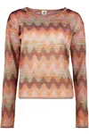 M Missoni Long Sleeve Crew-neck Sweater In Beige