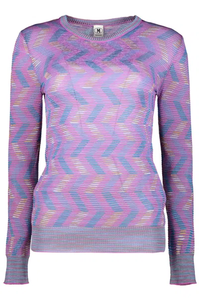 M Missoni Long Sleeve Crew-neck Sweater In Purple