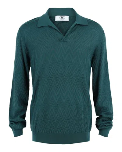 M Missoni Long Sleeve Zig Zag Knit Polo Shirt In Green