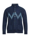 M Missoni Man Cardigan Blue Size Xxl Wool In Blue