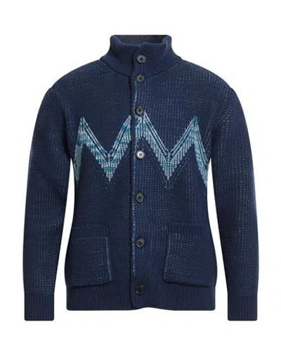 M Missoni Man Cardigan Blue Size Xxl Wool