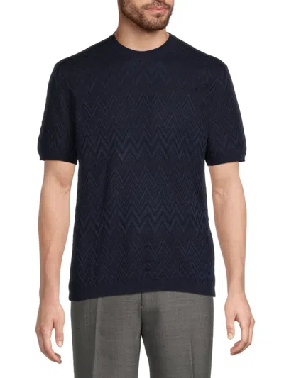 M Missoni Men's Zigzag Short-sleeve Cotton-blend Sweater In Blue