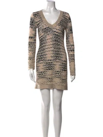 Pre-owned M Missoni Merino Wool Mini Dress In Black/neutrals