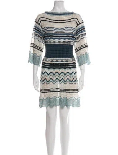 Pre-owned M Missoni Merino Wool Mini Dress In Blue/metallic