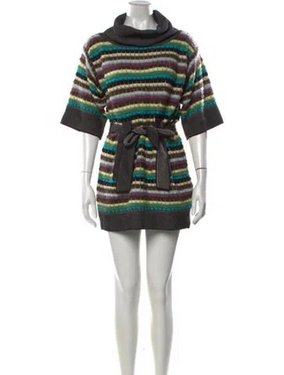 Pre-owned M Missoni Merino Wool Mini Dress In Neutrals