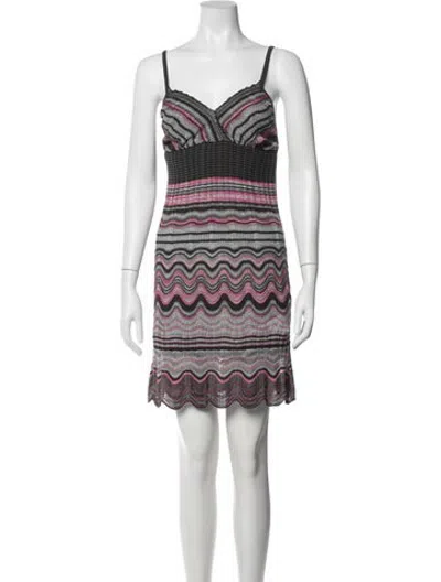 Pre-owned M Missoni Merino Wool Mini Dress In Silver