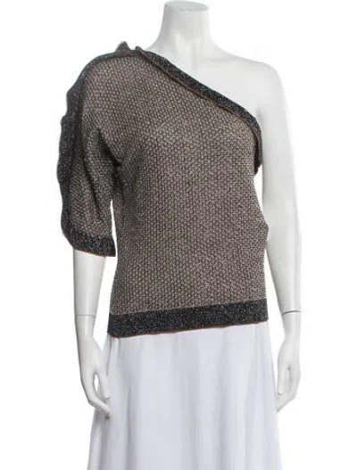 Pre-owned M Missoni Merino Wool One-shoulder Sweater In Brown/metallic