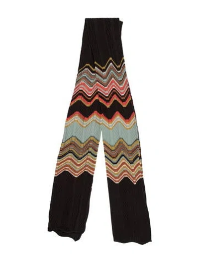 Pre-owned M Missoni Merino Wool Striped Scarf In Brown