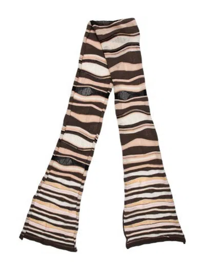 Pre-owned M Missoni Merino Wool Striped Scarf In Brown