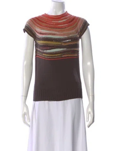 Pre-owned M Missoni Merino Wool Striped Sweater In Brown