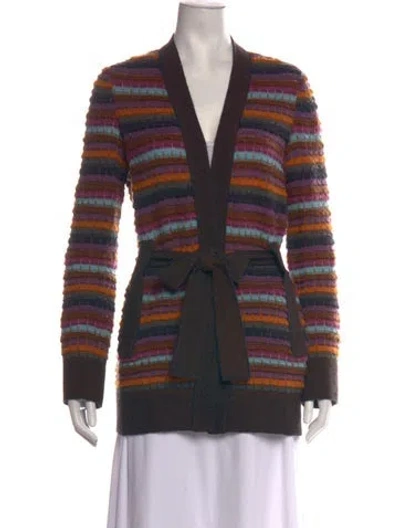 Pre-owned M Missoni Merino Wool Striped Sweater In Brown/neutrals