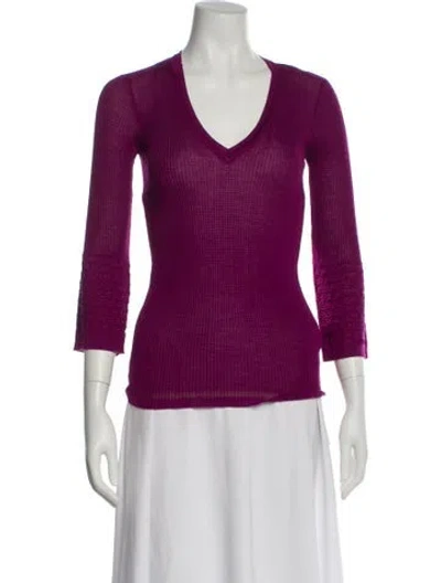 Pre-owned M Missoni Merino Wool V-neck Sweater In Purple