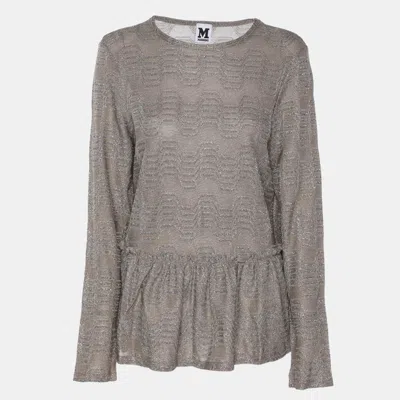 Pre-owned M Missoni Metallic Grey Lurex Knit Long Sleeve Pleated Tops M In Gray