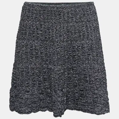 M Missoni Metallic Grey Lurex Knit Textured Flared Skirt In Gray