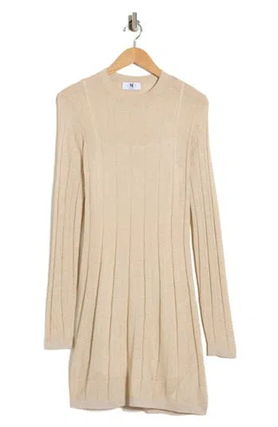 M Missoni Metallic Long Sleeve Rib Sweater Minidress In Nude