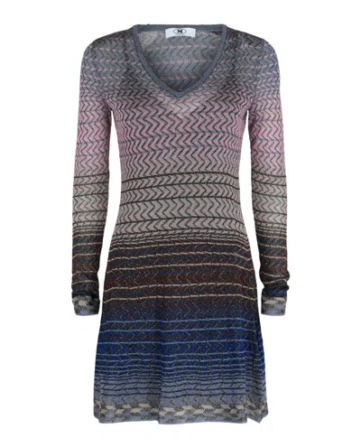 M Missoni Metallic Striped Mini Dress In Blue