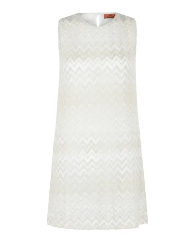 M Missoni Metallic Zigzag Print Shift Dress In Neutral