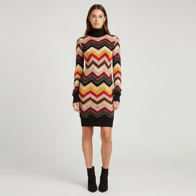 Pre-owned M Missoni Missoni Multicolor Chevron Pointelle Knit Turtleneck Dress Xs