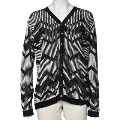 M Missoni Monochrome Patterned Perforated Knit Button Front Cardigan In Black