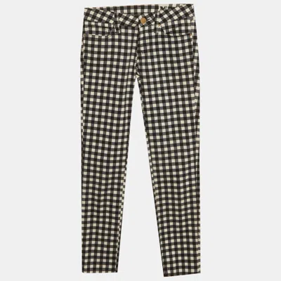 Pre-owned M Missoni Monochrome Plaid Cotton Low Rise Pants S In White