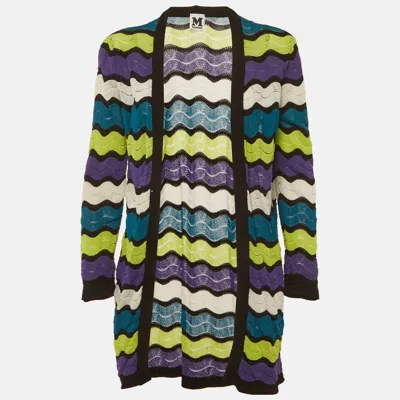 M Missoni Multicolor Chevron Knit Open Front Cardigan